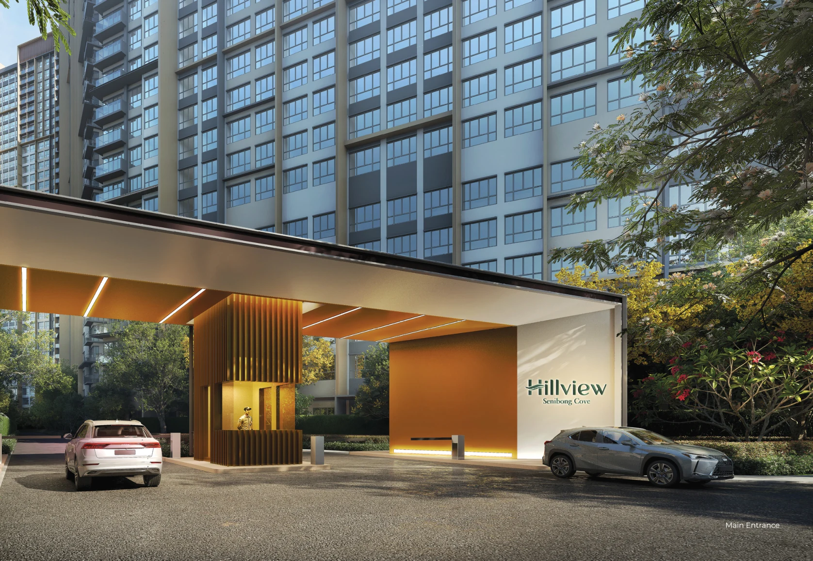 Hillview arrival and lobby entrance